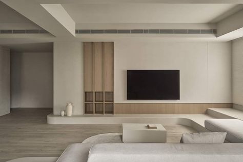 Japandi Living Room Tv, Muji Living Room, Chinese Style Interior, Japandi Living Room, Living Room Wall Designs, Tv Unit Interior Design, Japandi Living, Living Tv, Small Home Offices