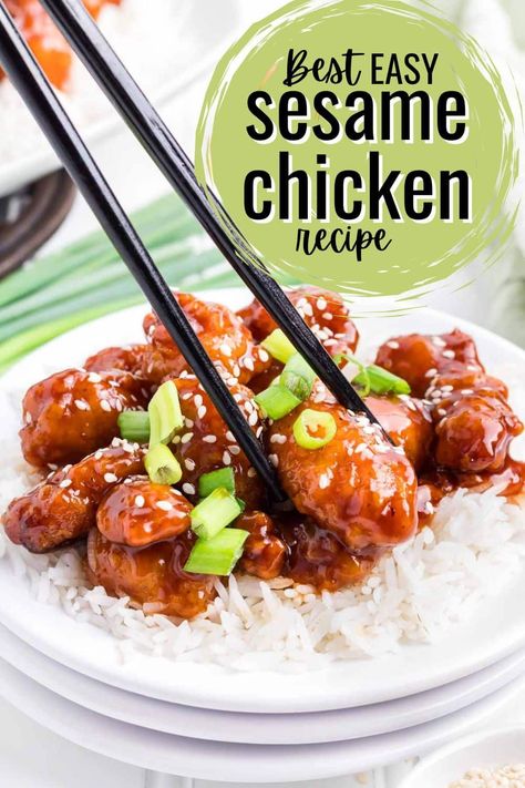 Dinner in a flash! Transform your favorite frozen popcorn chicken into a gourmet version of the Best Easy Sesame Chicken Recipe. Just cook rice, mix the sauce, and toss. Get ready for this crispy chicken in a sweet-tangy sauce sprinkled with sesame - a quick twist on take-out! Sesame Chicken With Fried Rice, Sesame Chicken Recipe Easy, Sesame Chicken Not Fried, Crispy Sesame Chicken Recipe, Sesame Chicken Sauce, Frozen Popcorn, Easy Sesame Chicken, Sesame Chicken Recipe, Cook Rice