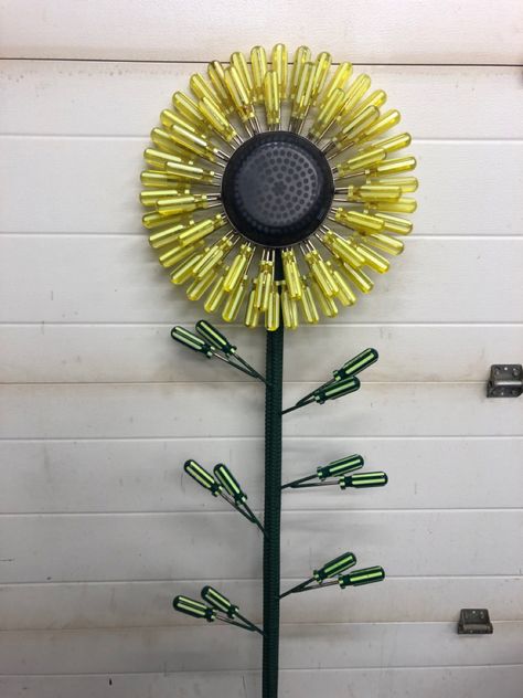 24” diameter 6’ tall Tools Art, Summer Things, Backyard Diy, Garden Deco, Backyard Diy Projects, Backyard Birds, Metal Art Projects, Reuse Recycle, Garden Art Diy