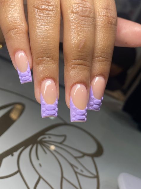 Purple Snake Print Nails, Purple Crocodile French Tip Nails, Coffin Acrylic Nails Purple French Tip, Short Crocodile Print Nails, Purple Frenchies Nails, Croc Nail Design Short Nails, Purple Nail Inspo Acrylic Short, French Tip Alligator Nails, Birthday Nail Set Ideas Purple