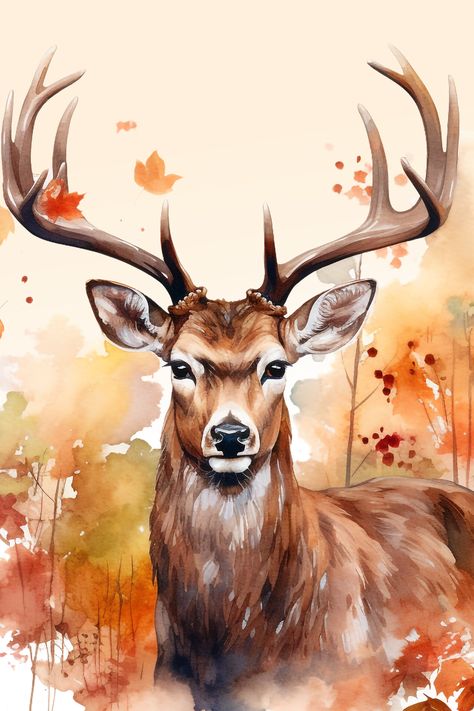 majestic deer from my Fall Animals clipart set: 10 PNG files, 4000×4000 Pixel, 300 dpi, transparent background, generated with AI and love White Tail Deer Painting, Whimsical Deer Art, Simple Deer Painting, Watercolor Deer Painting Easy, Deer Painting Acrylic Easy, Watercolor Painting Animals, Abstract Deer Painting, Deer Painting Ideas, Christmas Deer Painting