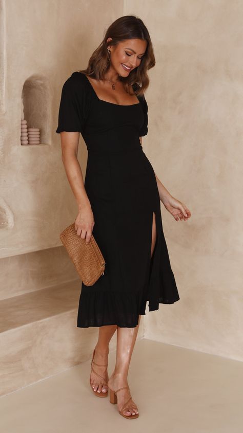 Dixie Midi Dress - Black - Buy Women's Dresses - Billy J Cocktail Outfit, Black Dress Outfits, Guest Attire, Wedding Attire Guest, Cocktail Attire, Life Tips, Mid Length Dresses, Blue Midi Dress, Classic Outfits