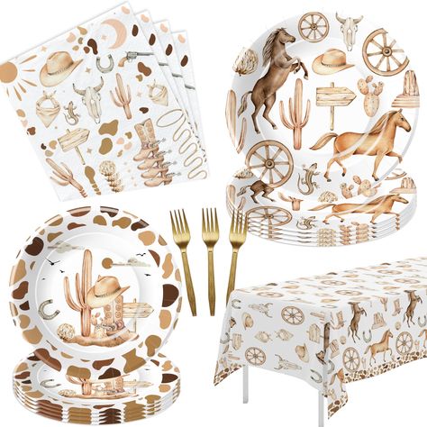 PRICES MAY VARY. 【Cowboy Party Decorations】Create an authentic wild west cowboy birthday party with this Western party decorations tableware set. Featuring classic Western motifs such as cowboy hats, boots, and horseshoes, the decorations instantly transport your guests to the heart of the Wild West 【Party Package】Western cowboy theme party decorations included 24pcs 9'' western dinner plates, 24pcs 7'' cowboy dessert plates, 24pcs paper napkins, 24pcs disposable forks, 1pcs western cowboy table Cowboy Birthday Party Decorations, Wild West Birthday Party, Cowboy Party Decorations, Cowboy First Birthday, Western Party Decorations, Wild West Birthday, Rodeo Birthday Parties, Cowboy Theme Party, Wild West Theme