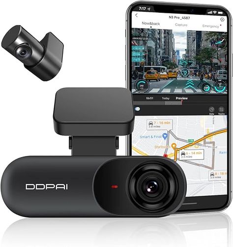 1600P+1080P Built-in WiFi GPS G-Sensor with Smart APP Control Night Vision, Wide Dynamic Range, 24 Hours Parking Monitor, Support 512GB TF Cards, N3 PRO Head Phones, Beauty Products Gifts, Amazon Devices, Car Camera, Dash Cam, Dash Camera, Micro Sd Card, Wearable Technology, App Control