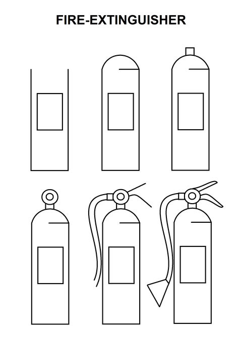 Step-by-step to draw a fire-extinguisher Fire Extinguisher Craft, Fire Extinguisher Drawing, Fire Extinguisher Art, Fire Safety Poster, Draw Objects, Safety Crafts, Fire Drawing, Science Birthday, Fire Drill