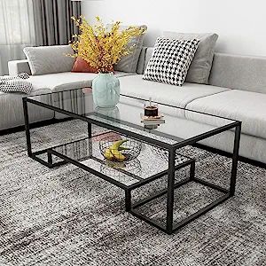 Metal Glass Coffee Table, Black Accent Modern Tempered Glass Side Table, Additional Storage Shelf, for Living Room Home Classy Furniture Office Decor Metal Glass Coffee Table, Small Seating Area, Black Coffee Table, Classy Furniture, Glass Side Table, Glass Side Tables, Black Coffee Tables, Brass Coffee Table, Coffee Table Styling