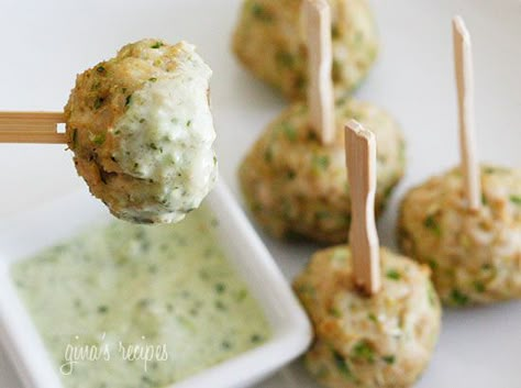 southwest turkey meatballs with creamy cilantro dipping sauce Cilantro Dipping Sauce, Skinnytaste Recipes, Turkey Meatballs, Skinny Taste Recipes, Think Food, Turkey Recipes, Dipping Sauce, Appetizer Snacks, I Love Food