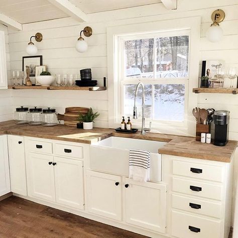 Open Shelving In The Kitchen Window, Open Shelf Kitchen, Winter Kitchen, Kitchen Shelving, Jeff Goldblum, Farmhouse Kitchen Design, Kitchen Gallery, Kitchen Redo, House Remodel