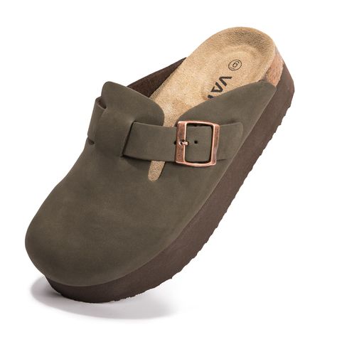 PRICES MAY VARY. 【Matching】:Platform Suede Clogs has always been a fashion favorite. Whether worn with pants or skirts, having a different style and aesthetic. 【Slip-On】:Cork footbed clogs are ergonomically designed, using adjustable metal buckle that allows you to adapt to the width of your foot, easy to slip on and take off, saving time for your travel. 【Material】:Women’s Platform Suede clogs are made of suede leather fabric, and the sole is EVA material, which is soft and non-slip,Easy to cop Shoes For Women Comfortable, Womens Fall Slip On Shoes, Black Heels Clogs & Mules, Slip On Fall Shoes, Close Toed Shoes For Work, Winter Church Shoes Women, Winter Shoes For Women Aesthetic, The Sak Clogs, Clog Slippers Outfit