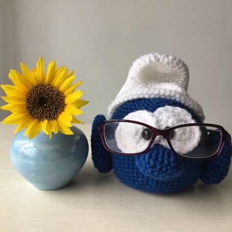 Crochet Smurf, Blue Smurf, Eyeglass Stand, Crochet Bralette Top, Father Birthday, Crochet Bralette, Crochet Gift, Glasses Holder, Great Gifts For Dad