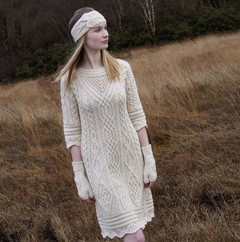 Aran Dress, Bright Summer Dresses, Irish Sweater, Aran Knitting Patterns, Pattern Dress Women, Aran Sweater, Fingerless Gloves Knitted, Crochet Dress Pattern, Knitwear Fashion