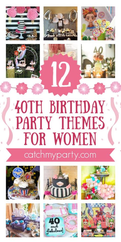 Here are nine ideas for 40th birthday party themes for women including Chanel, pink, old Hollywood, Bollywood, burlesque, etc.! 40tb Birthday Party Ideas, Women 40th Birthday Ideas Party Themes, 40 Birthday Party Theme For Women, 41st Birthday Ideas For Women Themes, 40s Bday Party Ideas, 40 Year Old Birthday Theme, 43 Birthday For Women Theme, 40 Themed Birthday Party, Woman’s 40th Birthday Party Ideas