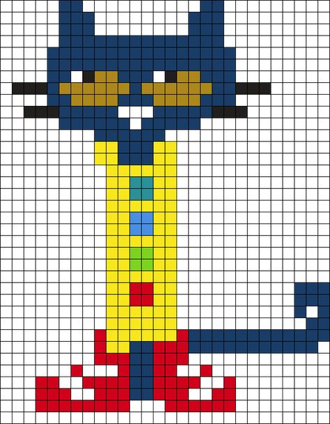 Pete The Cat Perler Bead Pattern | Bead Sprites | Characters Fuse Bead Patterns Pete The Cat Crochet, Crochet Pete The Cat, Pete The Cat Perler Beads, Pete The Cat Crochet Free Pattern, Pete The Cat Pixel Art, Furby Pattern, Icp Perler Bead Patterns, Pixel Art Pattern Characters, Character Pixel Art