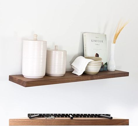 Amazon.com: UltraShelf Solid Wood Floating Shelf for Wall Decor, Walnut, 30" Long x 8" Deep : Home & Kitchen Decor Above Kitchen Sink, Deep Floating Shelves, Oak Floating Shelf, Invisible Shelves, Above Kitchen Sink, Shelf For Wall, Kinfolk Table, The Kinfolk Table, Wall Shelf Display