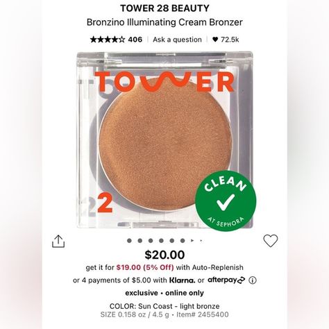 TOWER 28 BRONZINO WEST COAST CREAM BRONZER SEPHORA MAKEUP BRAND TIKTOK VIRAL Nars Primer, Nars Concealer, Tower 28, Cream Bronzer, Compact Foundation, Concealer Shades, Neutral Eyeshadow Palette, Nars Makeup, Neutral Eyeshadow