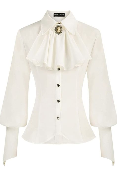 White Victorian Blouse Fancy White Dress, Steampunk Blouse, Victorian Shirt, Dinner Wear, Victorian Blouse, White Victorian, White Collared Shirt, Ruffle Long Sleeve, Future Fashion