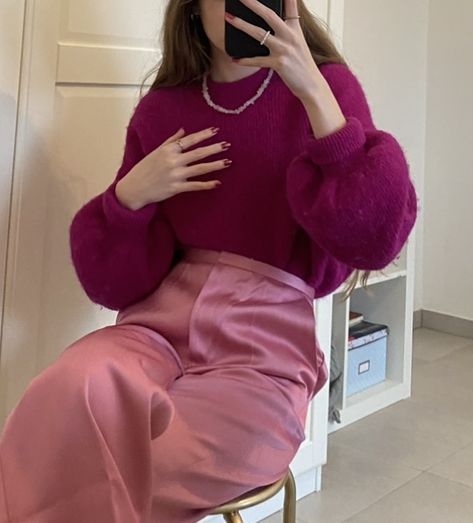 Pink clothes Magenta Color Outfit, Berry Colored Outfits, Raspberry Color Outfit, Magenta Clothes Aesthetic, Maroon Pink Outfit, Magenta Shirt Outfit Women, Magenta Capsule Wardrobe, Deep Winter Pink Outfit, Raspberry Outfit Aesthetic