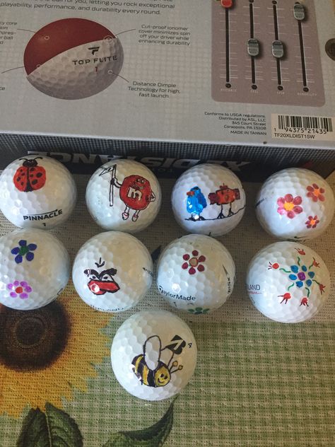 Paint Golf Balls, Decorate Golf Balls, Golf Ball Drawing Ideas, Coloring Golf Balls Ideas, Golf Ball Decoration Ideas, Golf Ball Designs Sharpie Drawing, Golf Ball Coloring Ideas, Golf Balls Crafts Ideas, Golf Ball Art Diy