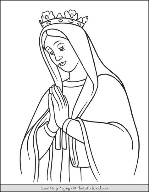 Saint Mary Praying Coloring Page - TheCatholicKid.com Mary Coloring Page, Saint Coloring, Mama Mary, Queen Of Heaven, Free Coloring Sheets, Catholic Kids, Saint Mary, Hail Mary, Coloring Pages Printable