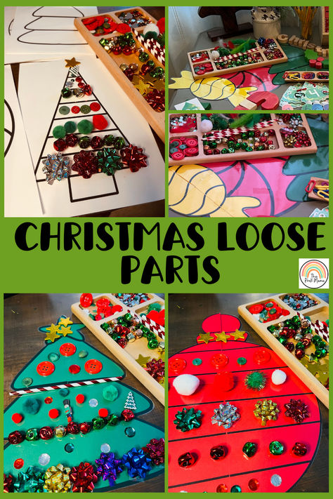 This printable includes 12 pages, print on white or colored paper. Use whatever manipulatives you have stick, rocks, gems, sequins, pinecones, felt, buttons, beans, pom poms, dollar store Christmas manipulatives, erasers, cotton balls, or play dough. The possibilities are endless. Christmas Loose Parts Cards, Montessori Materials, Sensory Bin, Preschool Printable, Homeschool Learning, Loose Parts Activity Reggio Emilia Christmas Crafts, Reggio Inspired Christmas Activities, Loose Parts Christmas Ideas, Christmas Loose Parts Play, Christmas Reggio Emilia, Reggio Christmas Ideas, Christmas Montessori Activities, Preschool Christmas Centers, Christmas Loose Parts