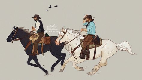 Cowboy Riding Horse Reference, Rdr2 Horse Art, Western Horse Art, Cowboy On Horse Illustration, Cowboy Horse Drawing, Cowboy On Horse Drawing, Person Riding Horse Drawing Reference, Gay Cowboy Art, Cowboy Drawing Reference