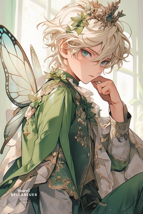 Nature Fairy Art, Fairy Guy Art, Green Characters Anime, Male Fairy Drawing, Nature Oc Art, Anime Fairy Art, Anime Fairy Boy, Fairy Boy Art, Fairy Boy Aesthetic