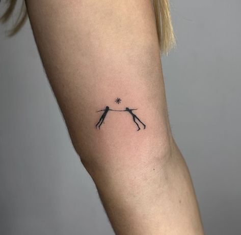 Tattoos About Pushing Through, See You In The Next Life Tattoo, Ends Of The Earth Tattoo, Dancing People Tattoo Simple, To Each Their Own Tattoo, Small Fossil Tattoo, Fine Line Person Tattoo, Small Middle Back Tattoo, Minimalist Gothic Tattoo