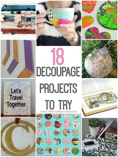 18 DIY Decoupaged Projects - A Little Craft In Your DayA Little Craft In Your Day Decoupage Gift Ideas, Crafts For Men, Decoupage Gifts, Diy Mod Podge, Photo Gifts Diy, Decoupage Tutorial, Arts And Crafts For Adults, Mod Podge Crafts, Decoupage Ideas