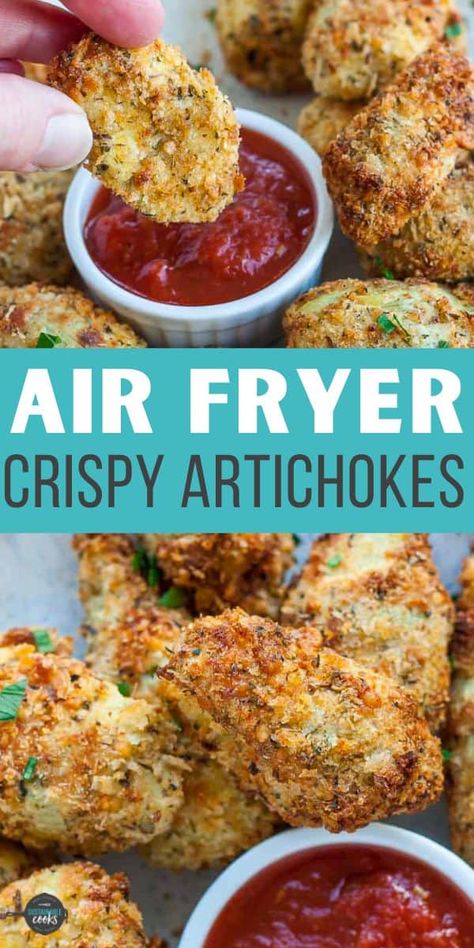 Crispy and dippable, you're going to love these Fried Artichoke Hearts in the air fryer! Perfect as a healthy side dish or appetizer, a plate of air-fried artichoke hearts will be a new favorite! Apitizer Recipes, Fried Artichoke Hearts, Artichoke Heart Recipes, Side Dishes For Salmon, Fried Artichoke, Baked Artichoke, Healthy Side Dish, Air Fryer Oven Recipes, Air Fry Recipes