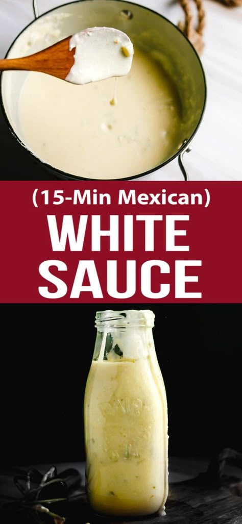 Best Chimichanga Recipe, Beef Burrito With White Sauce, White Burrito Sauce, Mexican Sauces For Burritos, Mexican Cheese Sauce For Burritos, Peruvian White Sauce, Homemade Burrito Sauce, Chimichanga Sauce Recipes, Seafood Burrito With White Sauce