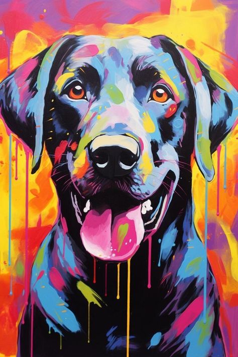 Dog Painting Pop Art, Animal Canvas Paintings, Labrador Noir, Labrador Art, Dog Pop Art, Upcycled Art, Chalk Drawings, Dog Crafts, Black Labrador