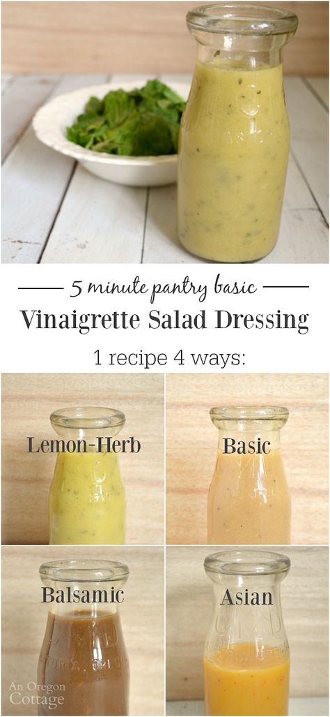 Five minute easy homemade vinaigrette salad dressing: 1 recipe 4 ways (and even more variation ideas) - never buy boring 'Italian' dressing again! #salads #saladdressing #homemade #dressing #pantrystaple #vinaigrette #anoregoncottage Easy Vinaigrette, Homemade Vinaigrette, Vinaigrette Salad, Salad Dressing Recipe, Simple Vinaigrette, Salad Dressing Recipes Homemade, Italian Salad Dressing, Vinaigrette Recipes, Homemade Salads