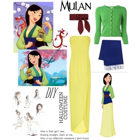 A fashion look from October 2016 featuring BCBGMAXAZRIA dresses, P.A.R.O.S.H. cardigans and Yves Saint Laurent scarves. Browse and shop related looks. Mulan Costume Diy, Mulan Halloween Costume, Mulan Halloween, Mulan Outfit, Cosplay Patterns, Disney Characters Costumes, Disney Princess Outfits, Diy Halloween Costume, Disney Bound Outfits