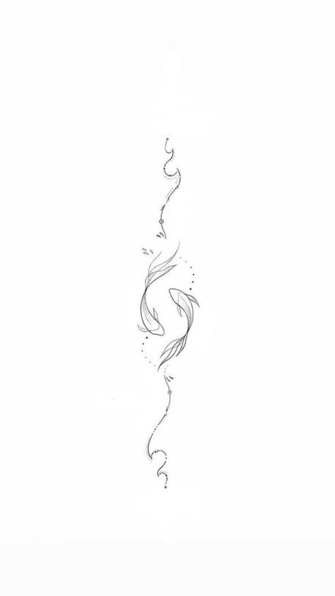 Spine Tattoos Pisces, Spine Tattoos For Women Fish, Fineline Tattoo With Meaning, 333 Tattoo Placement Ideas, Back Tattoo Women Pisces, Scorpio Spiritual Tattoo, Japanese Tattoos Aesthetic, 5x5cm Tattoo Ideas, Water Movement Tattoo