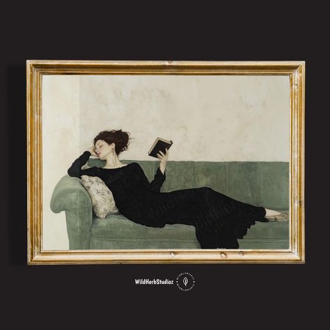 💥 Elevate Your Space with This Timeless Vintage-Inspired Art! 🕵️♀️ Struggling to find artwork that adds elegance and warmth to your space? 😭 Does your home feel like it's missing that one special piece to create a cozy, refined atmosphere? This framed oil painting, featuring a serene scene of a woman resting on a green sofa while reading a book, is exactly what your space needs! Transport yourself back in time to the Victorian era with this classic and elegant piece of art. It's not just a de Vintage Inspired Art, Classic Artwork, Framed Oil Painting, Cozy Reading Nook, Reading Nook, Art Vintage, Art Collector, Victorian Era, Book Lovers Gifts