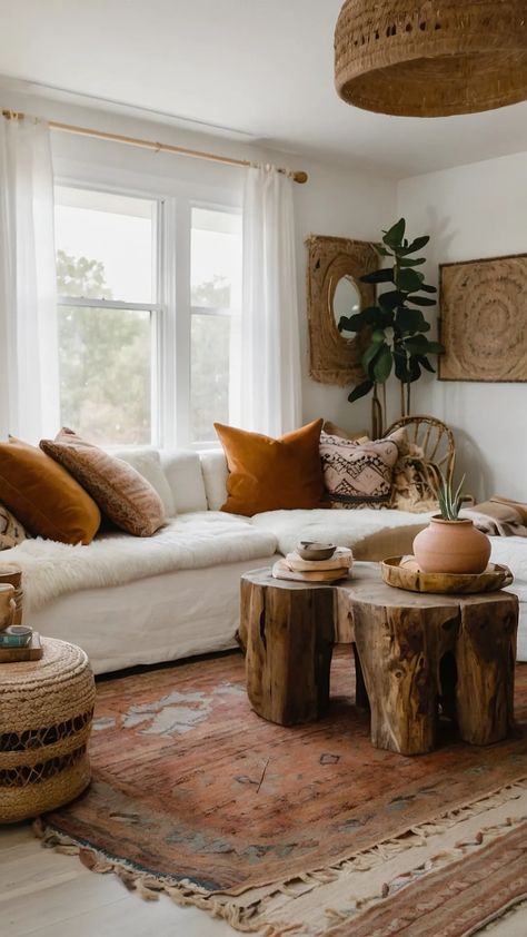 Unlock the Bohemian Look: 17 Cozy Ideas for Your Living Room Makeover 38 Clean Boho Home, Minimalistic Boho Living Room, Minimalist Boho Decor, Earthy Minimalist Living Room, Desert Decor Living Room, Colorful Boho Living Room, Colorful Scandinavian, Earthy Minimalist, Cozy Inspiration