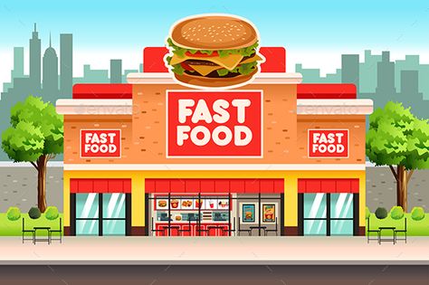 Fast Food Restaurant Restaurant Drawing Illustrations, Drawing Restaurant, Cartoon Restaurant, Restaurant Cartoon, Restaurant Drawing, Restaurant Illustration, Restaurant Building, Restaurant Business Plan, Restaurant Background