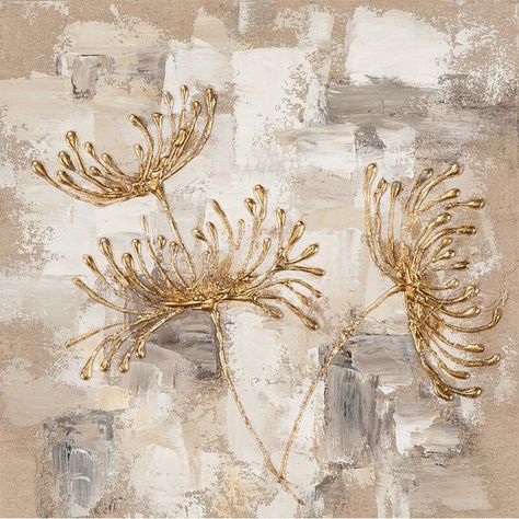 East Urban Home Wrapped Canvas Painting & Reviews | Wayfair.co.uk Bild Gold, Cuadros Diy, Gold Leaf Art, Easy Canvas Painting, Plaster Art, Acrylic Artwork, Flower Art Painting, Pastel Painting, Abstract Painting Acrylic