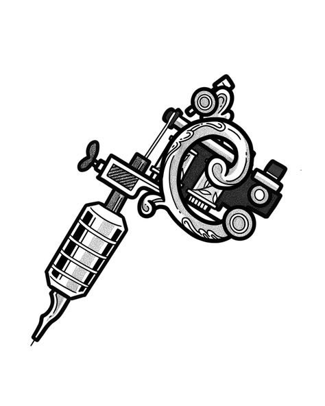 ✨Inktober Day 18 - DRIVE✨ I would like to think that I’m pretty driven towards what I do. I absolutely love tattooing and making art, and I can’t believe that’s what I do for a job. So I decided to draw a traditional tattoo machine. I use a Cheyenne Hawk pen, but I first started tattooing using one of these machines for a very short period of time. Unfortunately I don’t own one, and it’s been a while since I’ve had one in my hands, so I hope I remembered all the parts. This piece was a blend... Coil Tattoo Machine Drawing, Traditional Tattoo Machine, Tattoo Machine Drawing, Tattoo Machine Design, Tattoo Portfolio Ideas, Machine Drawing, Coil Tattoo Machine, Barbershop Design, Old School Tattoo Designs