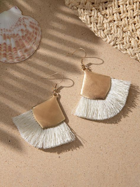 1pair Boho Sector Decor Tassel Drop Earrings For Women For Holiday White    Zinc Alloy     Women Fashion Jewelry, size features are:Bust: ,Length: ,Sleeve Length: Rhinestone Ear Cuff, Wooden Jewelery, White Tassel Earrings, Afrocentric Earrings, Wood Dangle Earrings, Malachite Earrings, Earrings Dangle Simple, Butterfly Earrings Gold, Crystal Teardrop Earrings