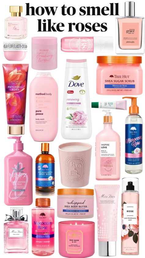 how to smell like rose 🌹 Hair And Skin Vitamins, Fragrances Perfume Woman, Shower Skin Care, Pretty Skin Care, Perfume Scents, Hair Essentials, Bath And Body Care, Health Skin Care, Body Care Routine