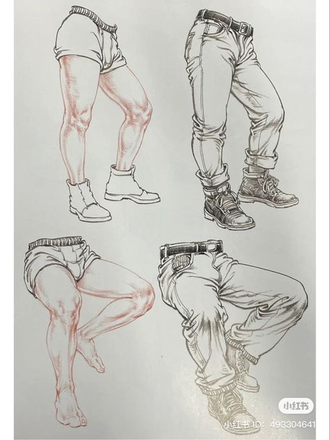 Leather Pants Drawing Tutorial, Bend Legs Reference, Dramatic Falling Pose, Shirt Lifted Up Reference Drawing, Waist Up Reference, Pants Sitting Reference, Baggy Sleeves Drawing Reference, Dodge Pose Reference, Grabbing Clothes Reference