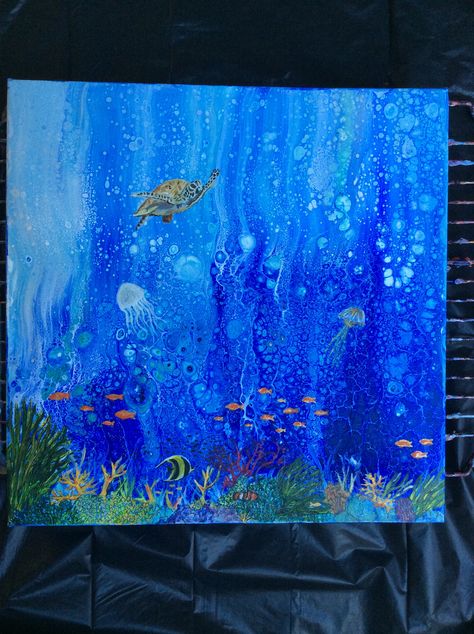 Life Under Water Painting, Underwater Paintings, Undersea Painting, Underwater Watercolor Painting, Mother Earth Art, Ocean Drawing, Wall Murals Diy, Underwater Painting, Nature Watercolor