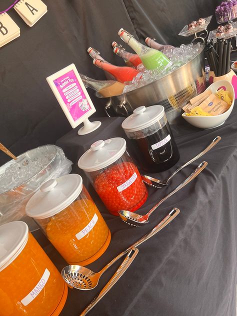 Make your next event pop with a Boba Bar! Bubble Tea Bar Party, At Home Boba Bar, Boba Bar Party, Boba Lemonade Recipe, Boba Party Favors, Popping Boba Drink Ideas, Boba Tea Bar Party, Boba Station Party, Diy Boba Bar