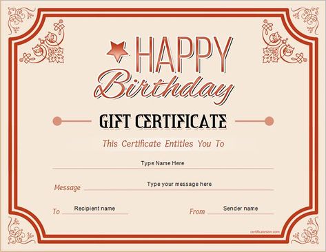 Birthday Gift Certificate for MS Word DOWNLOAD at http://certificatesinn.com/birthday-gift-certificates/ Birthday Gift Voucher Template, Birthday Certificate Template, Birthday Gift Certificate Printable Free, Happy Birthday Gift Certificate Template Printable Free, Birthday Certificate Printable Free, Birthday Voucher Template, Happy Birthday Certificate, Birthday Gift Certificate, Birthday Voucher