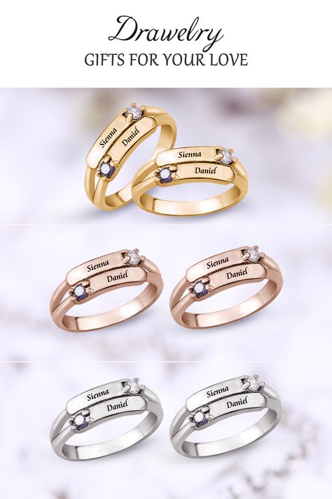 Engraving rings offers a variety of name ring designs.You can have this ring personalized with any names of your choice.The most unique jewelry you can find,perfect gift for you and your loved one.Find your name ring today. #Engraving Ring #ring #rings Couple Wedding Rings With Names, Engagement Rings With Name, Couple Ring Design With Name, Mens Ring Designs Gold With Name, Name Rings Gold Unique, Couple Rings Gold Engagement Unique With Name, Couple Rings Gold Engagement Unique, Couple Rings With Names, Couple Name Rings Gold