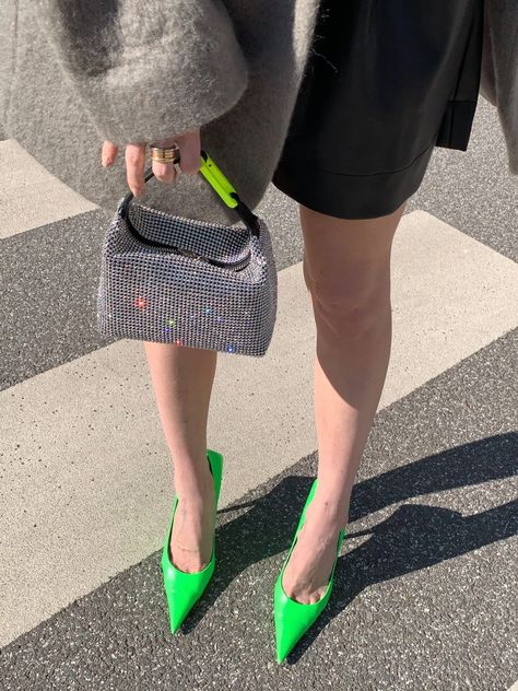 ootd, outfit details, Eera bag, Balenciaga heels, neon green Balenciaga heels, sparkly bag, sparkles, neon green #leoniehanne #eera #eerabag #balenciagaheels #sparkles #shiny #neongreen #styleinspo #stylesnap #outfitdetails #balenciaga Glitter Bag Outfit, Sparkly Bags, Iconic Heels, Green Balenciaga, Balenciaga Heels, Heels Sparkly, Purse Aesthetic, Sparkly Bag, Sparkle Socks