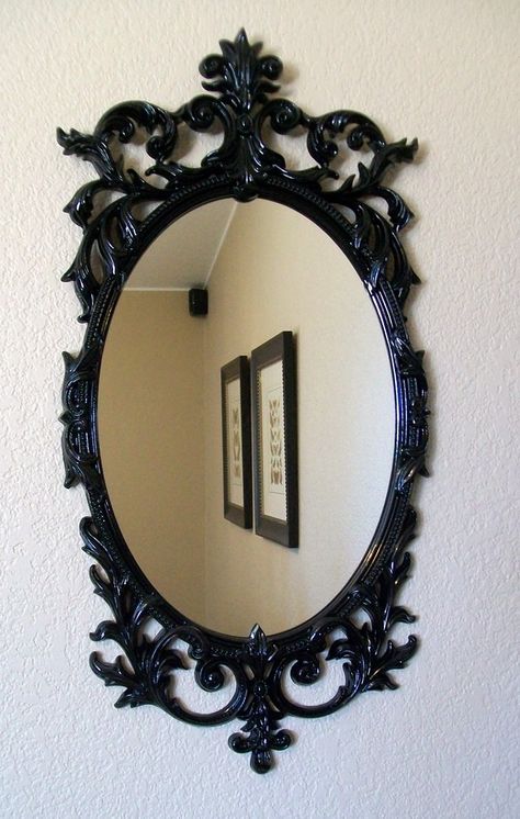 -Shabby Chic--Vintage Wall Mirror- Damask Decor, Damask Wall, Spooky Home Decor, Vintage Mirror Wall, Goth Home, Goth Home Decor, Black Chalkboard, Framed Chalkboard, White Damask