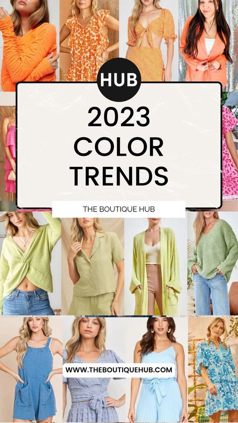 The time has come to analyze the 2023 color trends! Trending colors this year make for a unique mixture of vibrant and comfortable hues. We can’t wait to see boutiques filled with these trending colors throughout the year! Spring Summer 2023 Colour Trend, Colour Of The Year 2023 Fashion, Trend Colours Spring Summer 2023, Fashion Forecast 2023/24 Spring Summer, Color Of The Year 2023 Fashion, Fall Colours 2023, Spring Colours 2023, 2023 Color Of The Year Fashion, Trend Color 2023 Fashion Spring / Summer