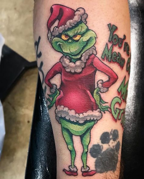 LadyTattooers on Instagram: ““Then the Grinch thought of something he hadn't before! What if Christmas, he thought, doesn't come from a store. What if…” Grinch Tattoo Ideas, Grinch Tattoo, Grinch Diy, Christmas Tattoos, Christmas Tattoo, The Grinch, What If, Grinch, Skull Tattoo